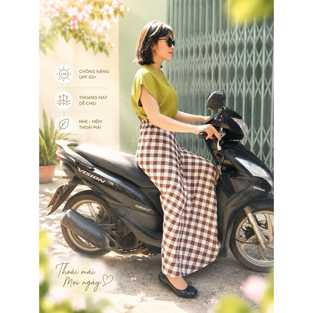 Váy Chống Nắng Xoè Dán Dài 103cm, Che Kín Chân, Vải Mát Nhẹ, Chống Nắng Đi Xe Máy Cho Nữ