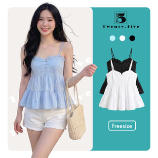 Áo 2 Dây Babydoll Twentyfive Thiết Kế Viền Bèo, Cài Cúc, Xếp Tầng Dễ Thương Nữ Tính 7235