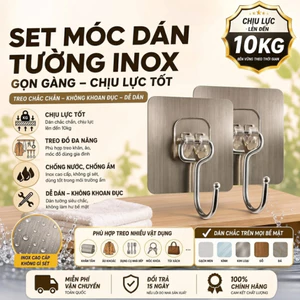 Combo 50 Móc dán tường siêu dính inox 304, móc dính tường cao cấp chịu lực 10Kg treo quần áo đồ dùng đa năng