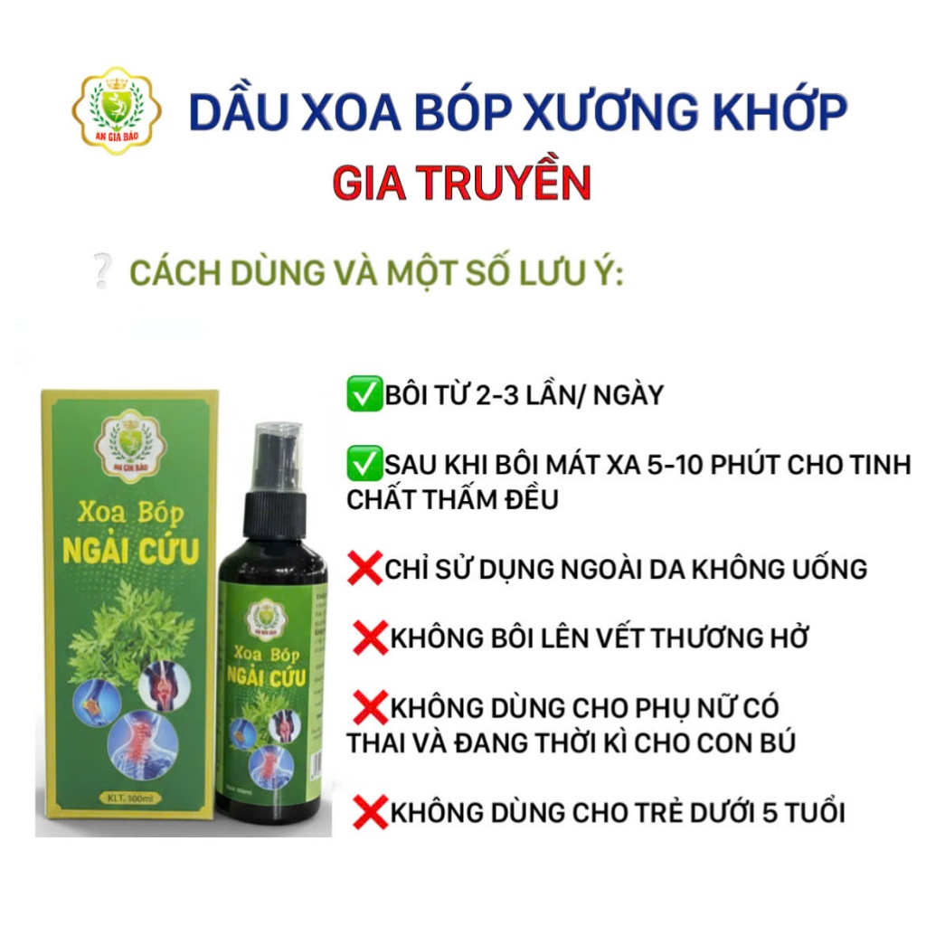 Xoa bóp ngải cứu - dầu xoa bóp giảm đau nhức cơ xương khớp, tê bì tay chân - 100ml