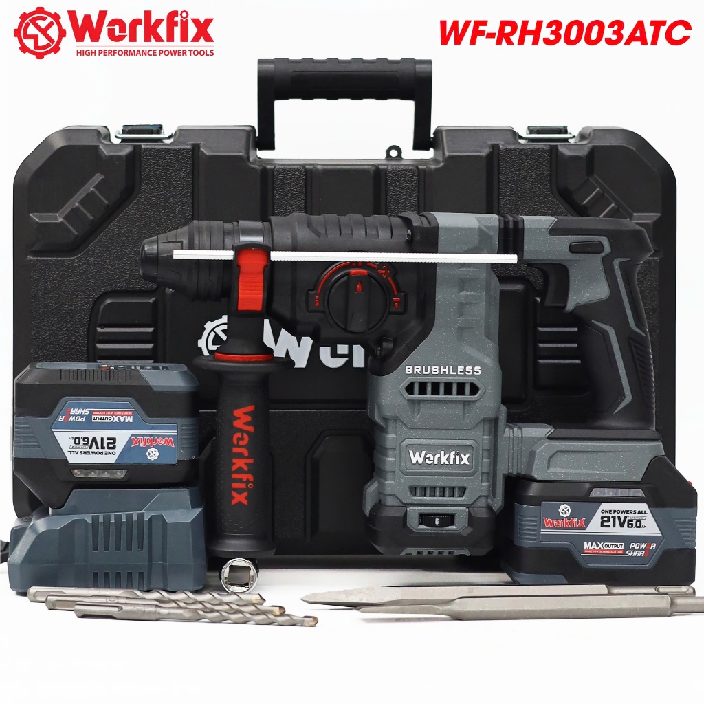 [AVS] Máy khoan đục bê tông WORKFIX WF-RH3003ATC, 6 Cấp chỉnh tốc, Có Antikickback, Lực đập lớn 3.0J