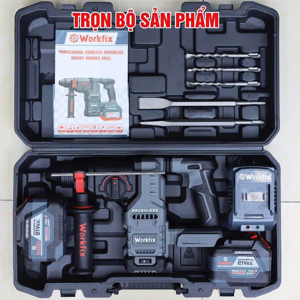[AVS] Máy khoan đục bê tông WORKFIX WF-RH3003ATC, 6 Cấp chỉnh tốc, Có Antikickback, Lực đập lớn 3.0J