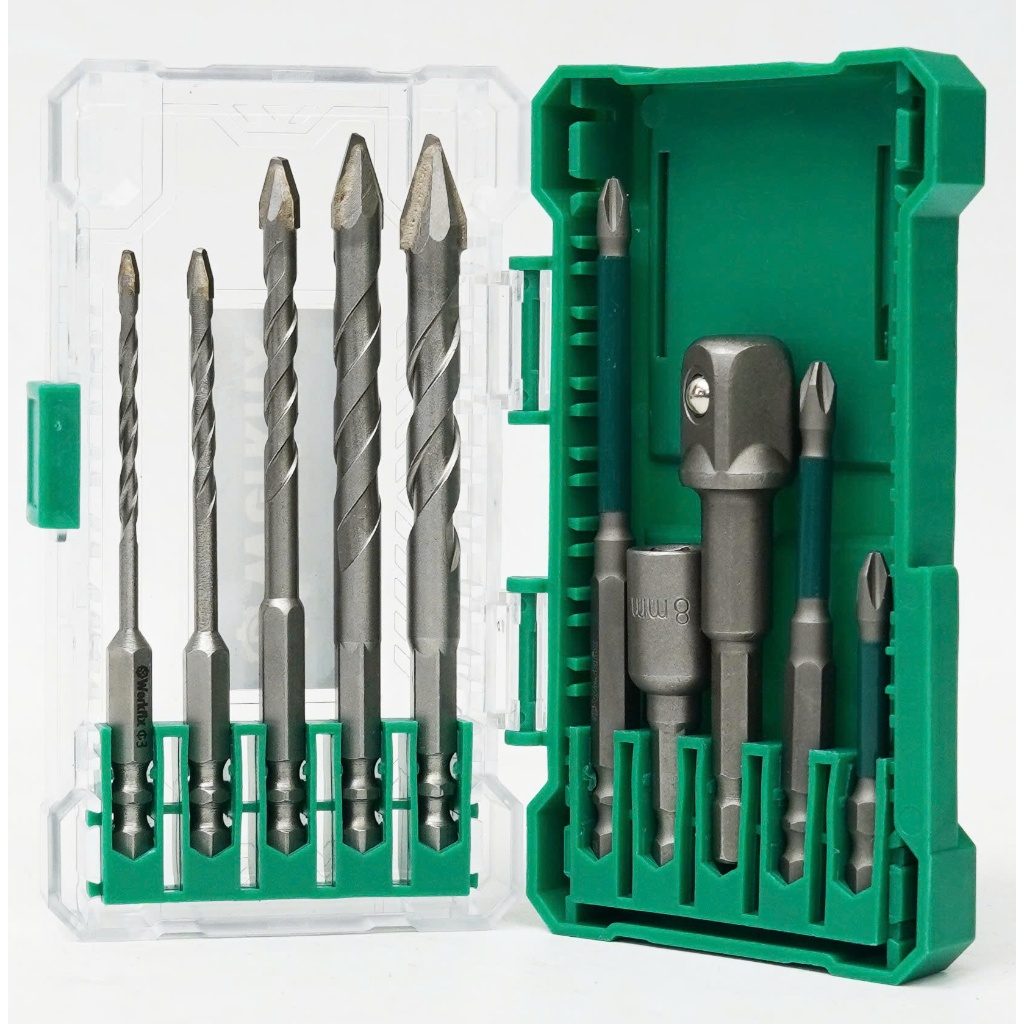 Bộ 10 phụ kiện WORKFIX WF-PK10M đa năng, 5 mũi khoan, 3 mũi vít, vít tôn và chuyển vít sang bulong