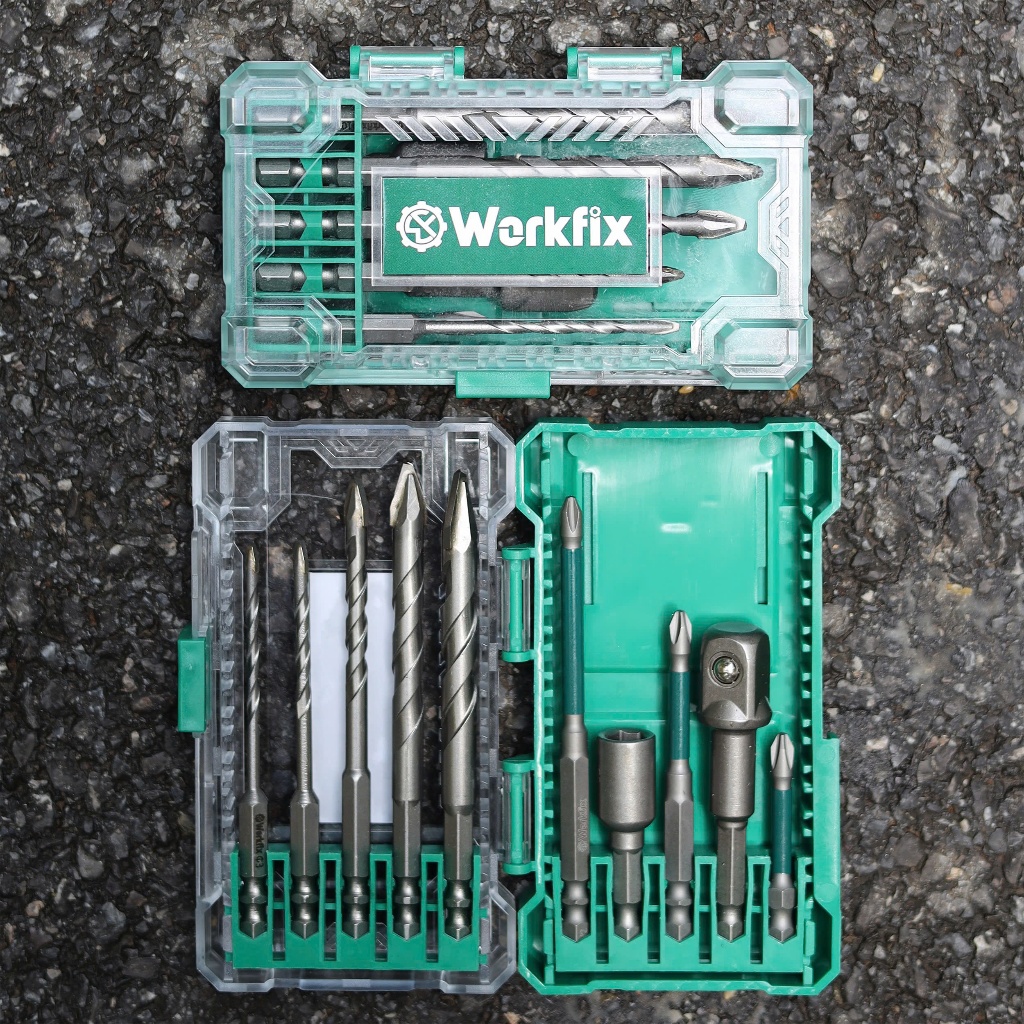 Bộ 10 phụ kiện WORKFIX WF-PK10M đa năng, 5 mũi khoan, 3 mũi vít, vít tôn và chuyển vít sang bulong