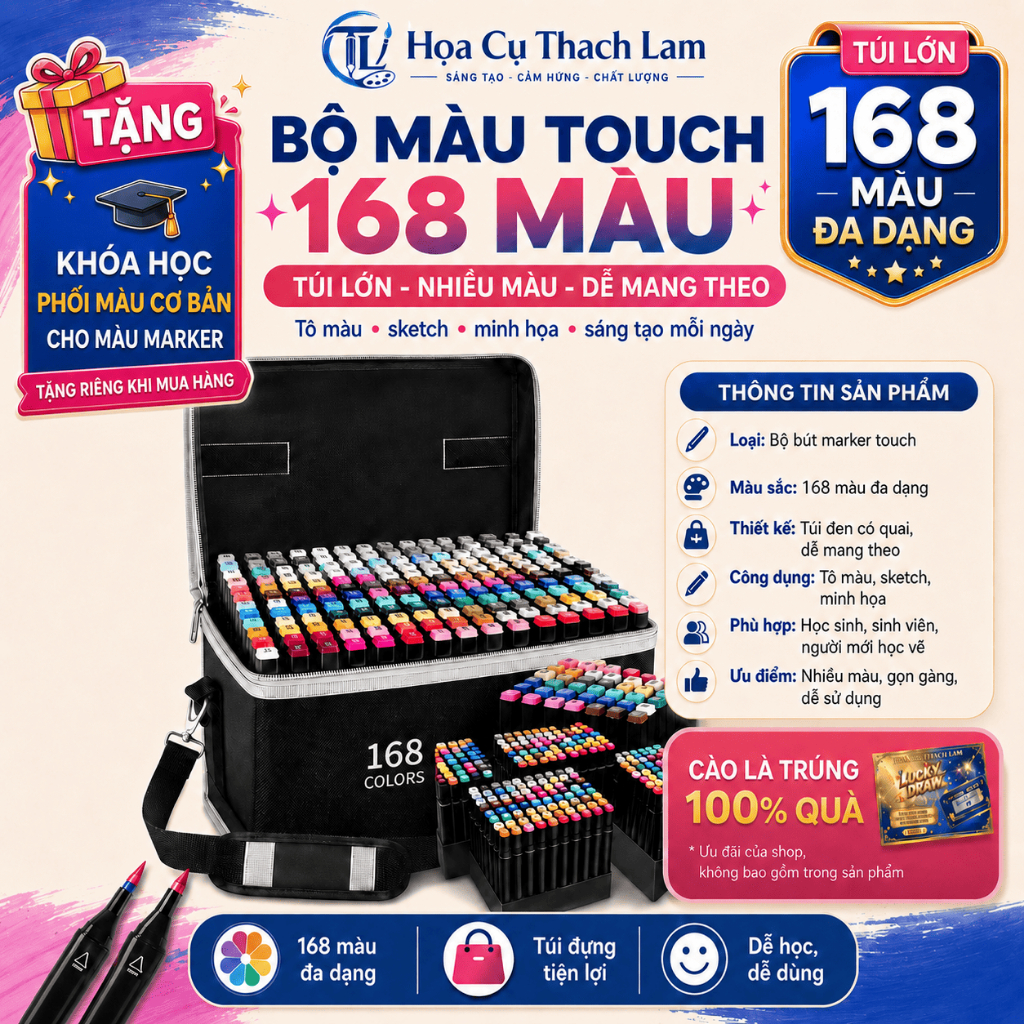 [Cào là có quà]Bút Marker Touch 48–168 Màu | 2 Đầu  Túi Vải Cao Cấp  Có Đế  | Bút Tô Màu Vẽ Anime