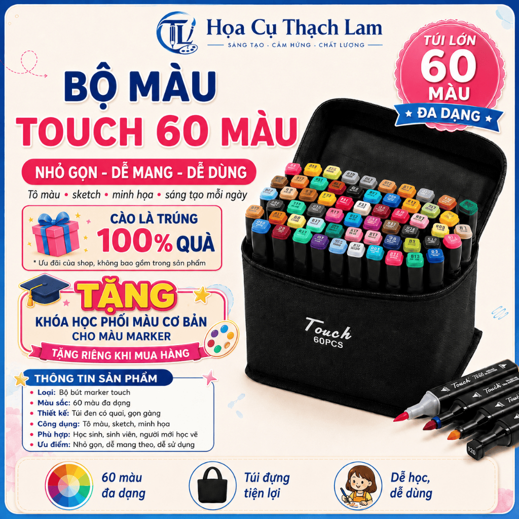 [Cào là có quà] Bút Màu Marker Touch 60/80/100/120/168 Cây Chuyên Nghiệp Kèm Túi Vải Họa Cụ Tô Màu
