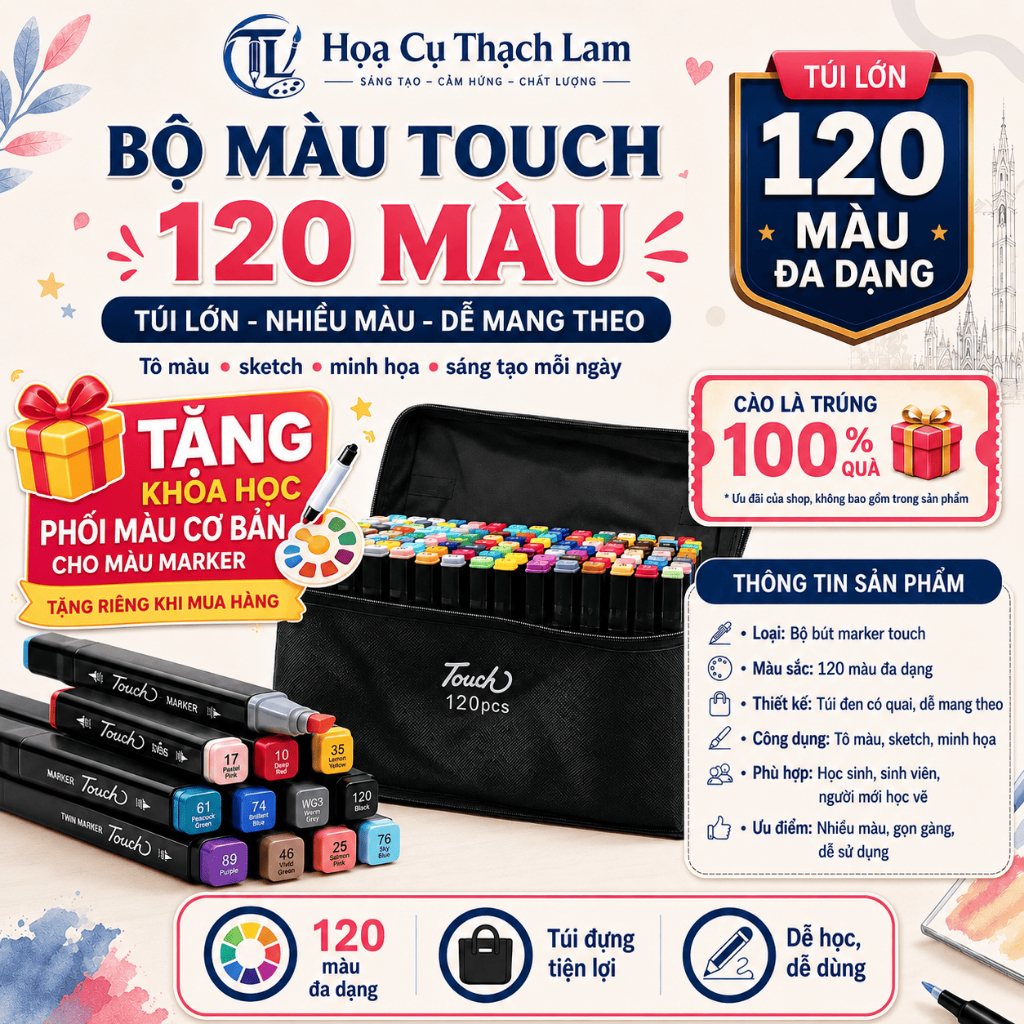 HỎA TỐC Tặng nhiều quà Bút Dạ Màu Marker Touch Hai Đầu 120 màuChuyên Nghiệp Màu Nước Phiên Bản Mới