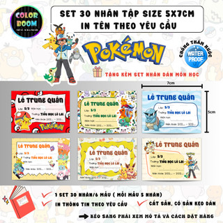 [ IN TÊN THEO YÊU CẦU] Nhãn Vở POKEMON In Theo Yêu Cầu - Chống thấm nước - ColorBoom