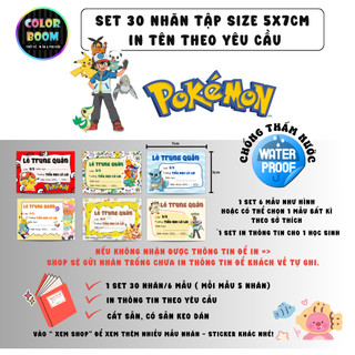 [ IN TÊN THEO YÊU CẦU] Nhãn Vở POKEMON In Theo Yêu Cầu - Chống thấm nước - ColorBoom