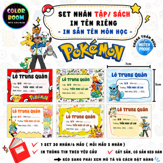 [ IN TÊN THEO YÊU CẦU] Nhãn Vở POKEMON In Theo Yêu Cầu - Chống thấm nước - ColorBoom
