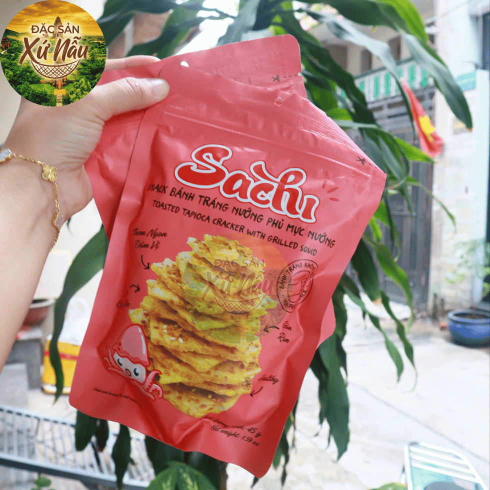 [GÓI LẺ 45G] Snack Bánh Tráng Nướng Giòn Sachi Phủ Vị Mực Nướng Cay Thơm Ngon Giòn Tan