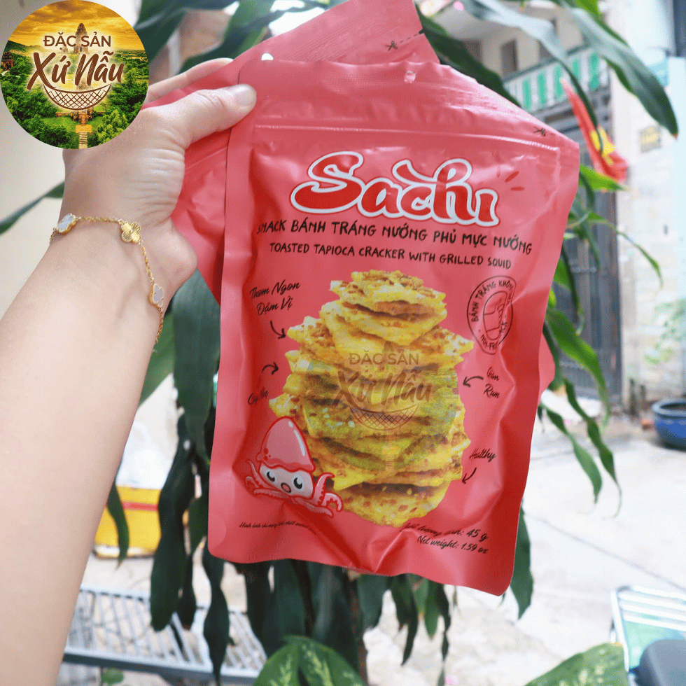 [GÓI LẺ 45G] Snack Bánh Tráng Nướng Giòn Sachi Phủ Vị Mực Nướng Cay Thơm Ngon Giòn Tan