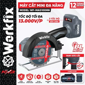 Máy cắt mini WORKFIX WF-MAG100MN, 3 Cấp chỉnh tốc độ 13000v/p, Không chổi than - Chân pin phổ thông