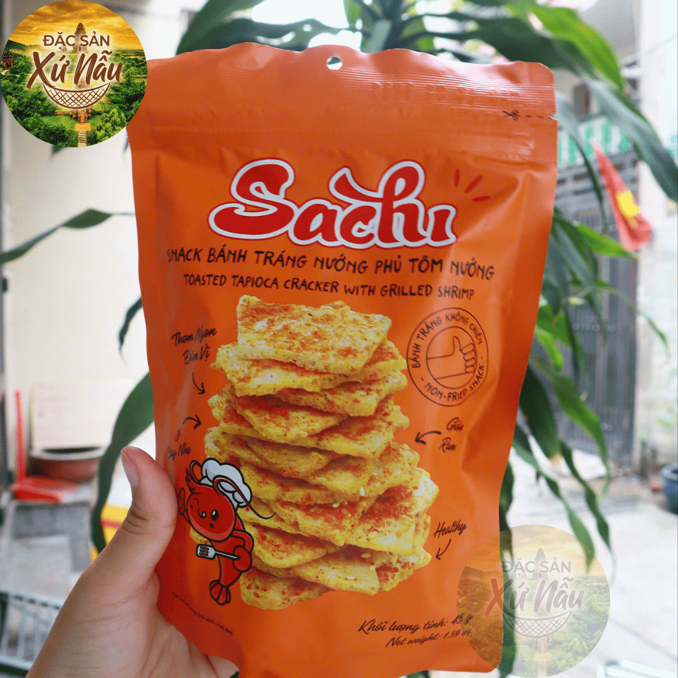 [GÓI LẺ 45G] Snack Bánh Tráng Nướng Giòn Sachi Phủ Vị Tôm Nướng Cay Thơm Ngon Giòn Tan