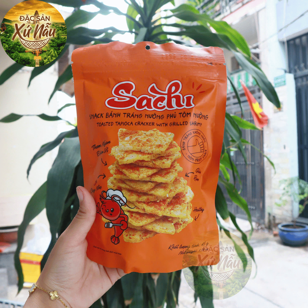 [GÓI LẺ 45G] Snack Bánh Tráng Nướng Giòn Sachi Phủ Vị Tôm Nướng Cay Thơm Ngon Giòn Tan