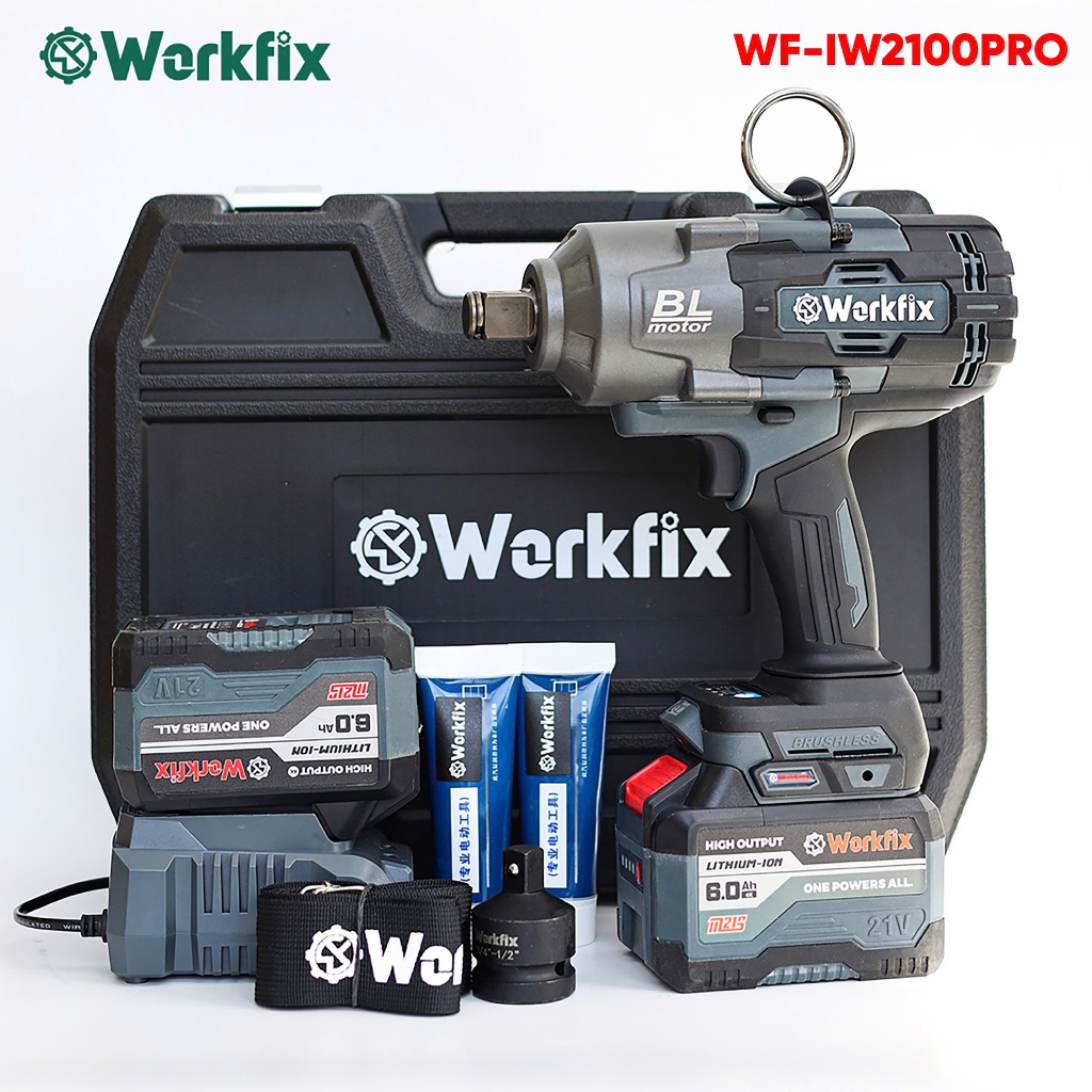 Máy Siết Bulong 2100N.m WORKFIX WF-IW2100PRO, Đầu 3/4 (Tặng đầu chuyển 1/2) - Mở Ốc Xe Tải