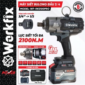Máy Siết Bulong 2100N.m WORKFIX WF-IW2100PRO, Đầu 3/4 (Tặng đầu chuyển 1/2) - Mở Ốc Xe Tải