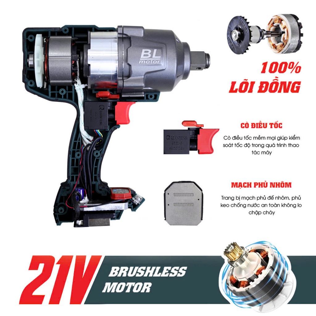 Máy Siết Bulong 2100N.m WORKFIX WF-IW2100PRO, Đầu 3/4 (Tặng đầu chuyển 1/2) - Mở Ốc Xe Tải