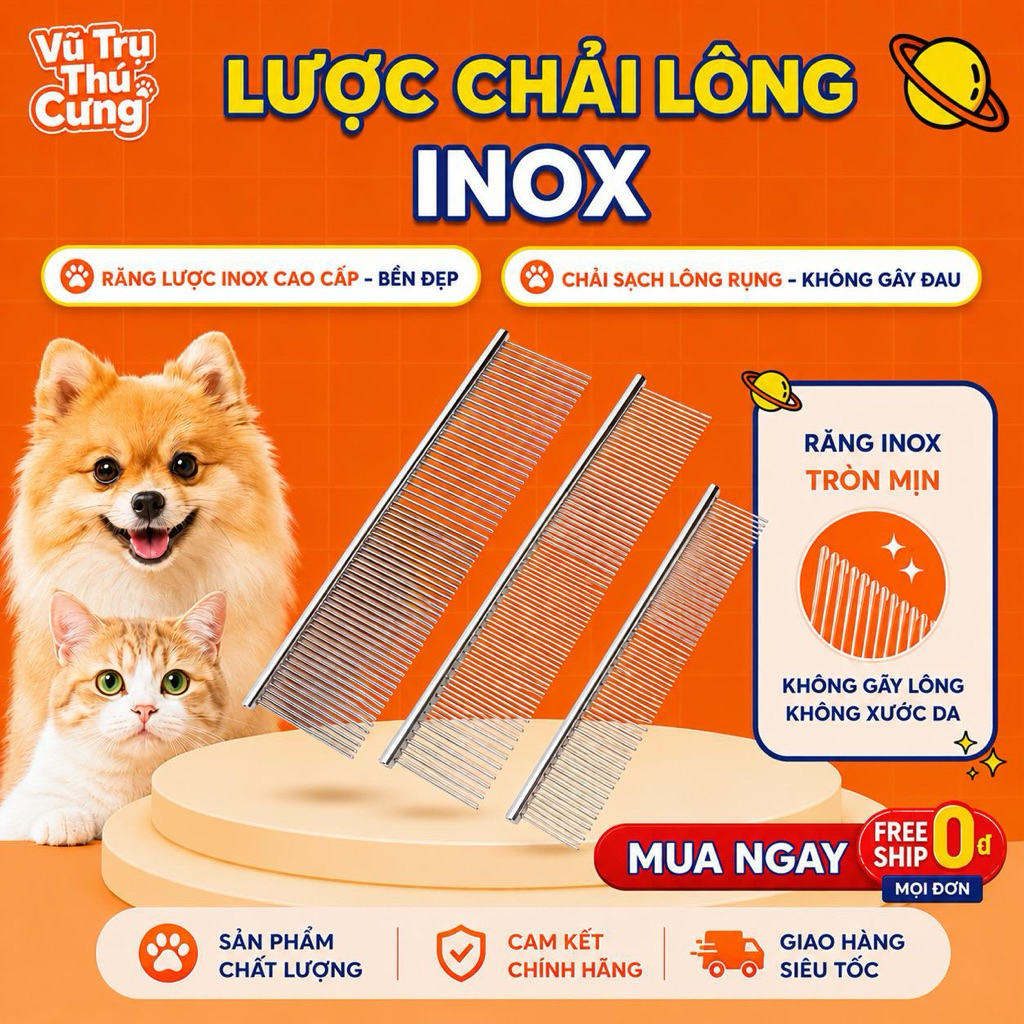 Lược thẳng chải lông thú cưng Taotaopets, gỡ rối cho chó mèo chất liệu Inox