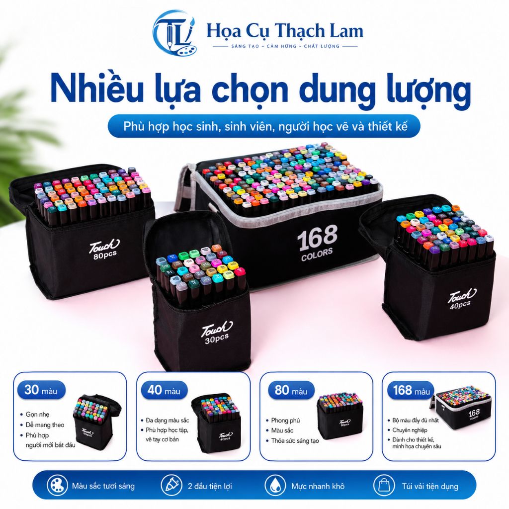 [Cào là có quà]Bút Marker Touch 48–168 Màu | 2 Đầu  Túi Vải Cao Cấp  Có Đế  | Bút Tô Màu Vẽ Anime