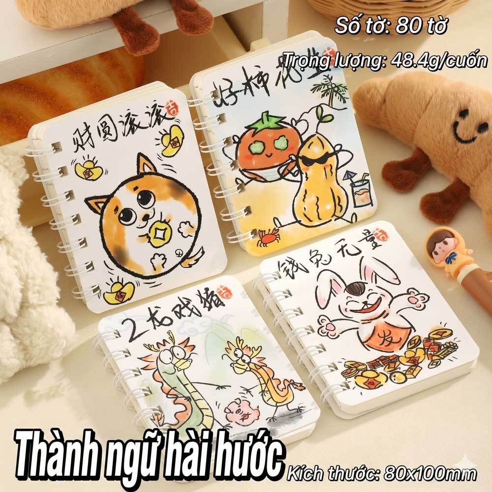 Sổ Tay Ghi Chép Mini Dễ Thương 80 Trang A7 Kích Thước Nhỏ Gọn Có Dòng Tiện Lợi, Sổ Tay Lò Xo Mini Bỏ Túi