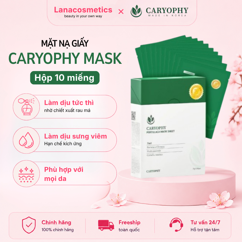 Mặt nạ giấy Caryophy Portulaca Mask Sheet hộp 10 miếng chính hãng dưỡng ẩm mượt mà