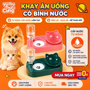 Bát Ăn Đôi Cho Thú Cưng Có Bình Nước Tự Động, Chống Gù Lưng