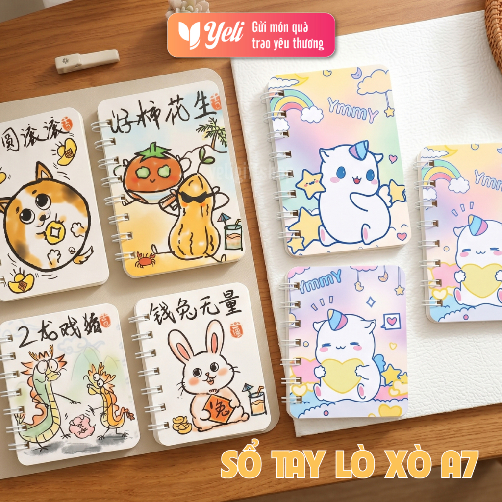 Sổ Tay Ghi Chép Mini Dễ Thương 80 Trang A7 Kích Thước Nhỏ Gọn Có Dòng Tiện Lợi, Sổ Tay Lò Xo Mini Bỏ Túi