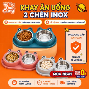 Bát Ăn Đôi Cho Chó Mèo Họa Tiết Con Ếch Dễ Thương
