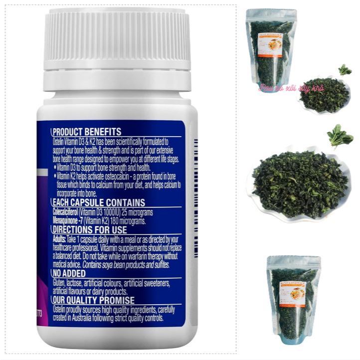 [AZ] Viên uống tăng cường sức khỏe xương Ostelin Vitamin D3 & K2, 60 viên. Nấm hương sấy; Cải bó xôi sấy. Giàu D3&K2 | BigBuy360 - bigbuy360.vn