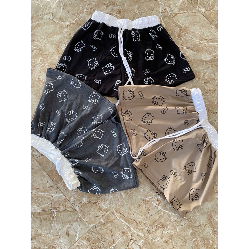 [ Combo 2 Màu đen - Xám & Có Bán Lẻ ] Short Đùi Nam Nữ Cạp Trắng Hoạ Tiết Hello Kitty Basic Cá Tính