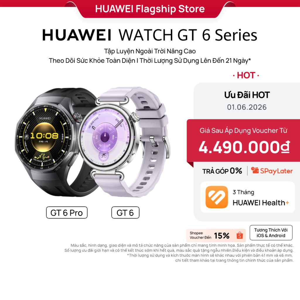 Đồng Hồ Thông Minh HUAWEI WATCH GT6 Series | Tập Luyện Nâng Cao | Theo Dõi Sức Khỏe Toàn Diện | Pin Đến 21 Ngày