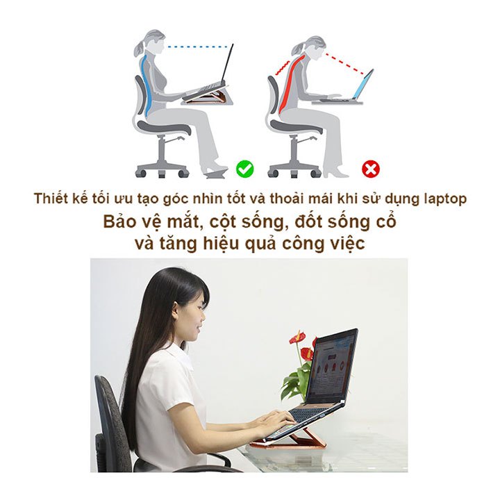 Giá Đỡ Laptop Macbook Gấp Gọn, Kệ Nâng Kê Laptop Để Bàn Làm Việc Bằng Gỗ NHATVYWOOD NVLP05