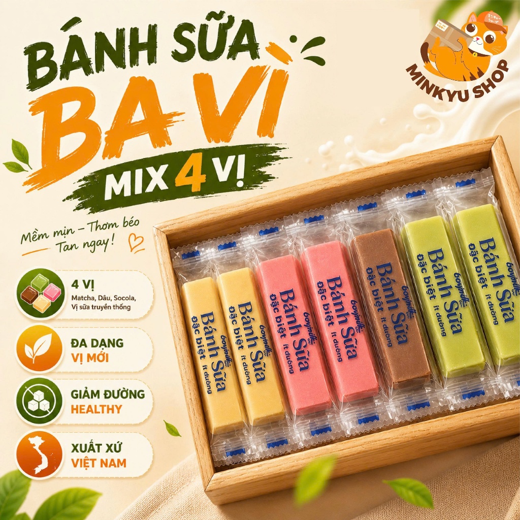 [MIX VỊ] Bánh Sữa Ba Vì Mix Vị Hương Vị Matcha Đậm Đà Chuẩn Ba Vì Túi 500g Hàng Chuẩn Chính Hãng
