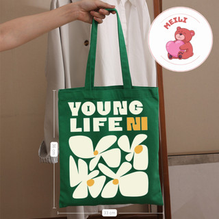 Túi Vải Canvas Trắng Đen Túi Tote Hoạt Hình Dạo Phố Dễ Thương MEILI STORE
