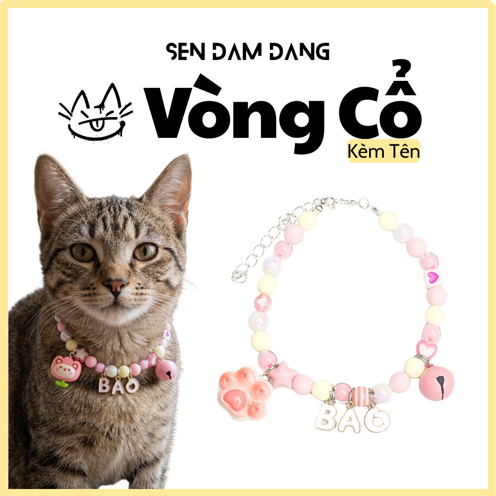 Vòng Cổ Dây Mix Hồng Kèm Chữ Cho Cún Mèo Theo Yêu Cầu