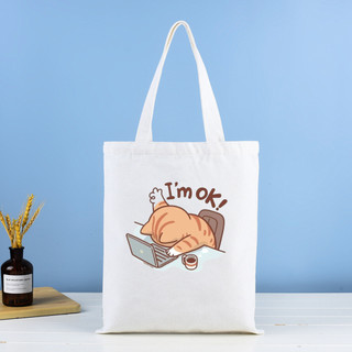 Túi Vải Canvas Trắng Đen Túi Tote Hoạt Hình Dạo Phố Dễ Thương MEILI STORE
