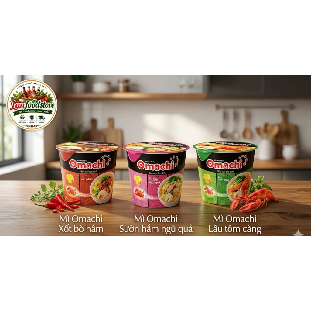 Mì omaichi tô 3 vị sốt bò hầm/sườn hầm ngũ quả/lẩu tôm càng