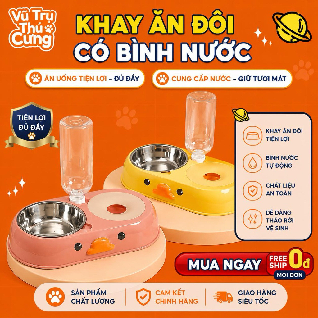 Bát Ăn Đôi Cho Chó Mèo Tự Động Kèm Bình Nước
