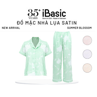 Bộ mặc nhà nữ Summer Blossom iBasic pyjama lụa satin  áo tay ngắn quần dài HOMW074
