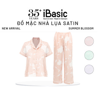 Bộ mặc nhà nữ Summer Blossom iBasic pyjama lụa satin  áo tay ngắn quần dài HOMW074