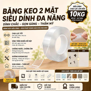 Băng Keo 2 Mặt NANO Trong Suốt Dán Tường Đa Năng Trên Mọi Bề Mặt Dài 3m 5m