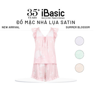 Bộ mặc nhà nữ Summer Blossom iBasic  lụa satin áo cánh tiên quần đùi HOMW073