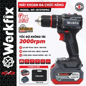 Máy khoan pin WORKFIX WF-ID1370PRO Lực Siết 70N.M - Máy khoan 3 Chức Năng - Đầu kẹp 13mm