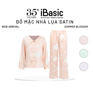 Bộ mặc nhà nữ Summer Blossom iBasic pyjama lụa satin áo tay nhún dài, quần dài HOMW076