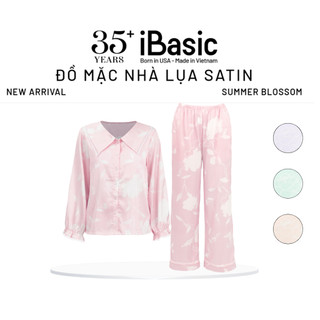 Bộ mặc nhà nữ Summer Blossom iBasic pyjama lụa satin áo tay nhún dài, quần dài HOMW076