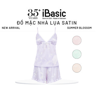 Đồ bộ mặc nhà nữ Summer Blossom iBasic lụa satin áo hai dây cổ tim quần đùi HOMW072