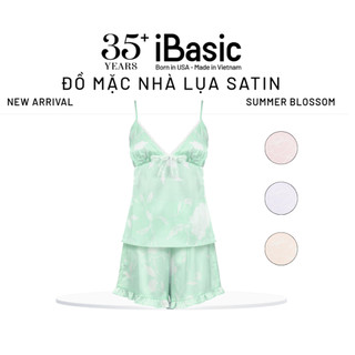 Đồ bộ mặc nhà nữ Summer Blossom iBasic lụa satin áo hai dây cổ tim quần đùi HOMW072