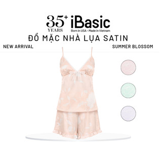 Đồ bộ mặc nhà nữ Summer Blossom iBasic lụa satin áo hai dây cổ tim quần đùi HOMW072