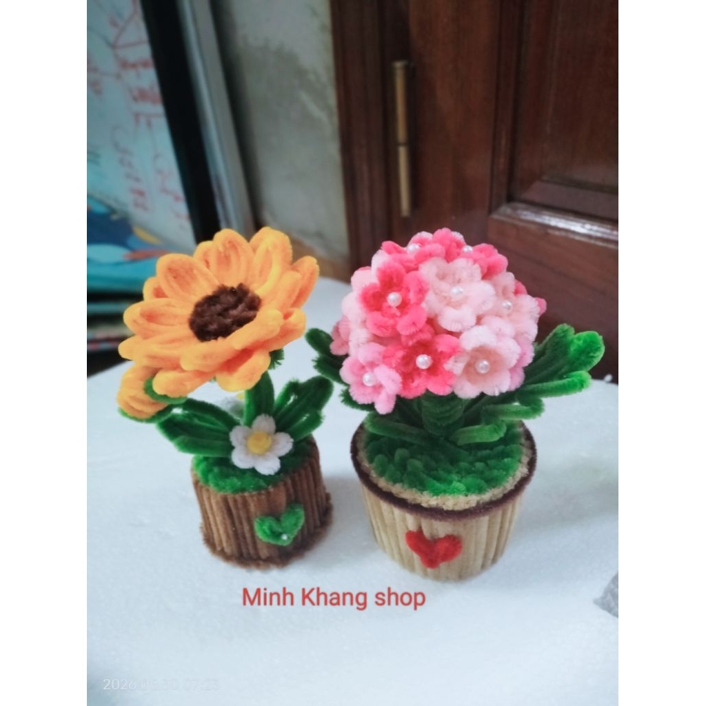 Chậu Hoa Mini, Làm Từ Kẽm Nhung Dùng Trang Trí, Để Bàn Làm Quà Tặng Siêu Đáng Yêu
